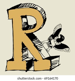 grotesque ABC, scribble letter R