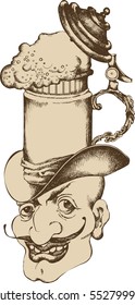 Grotesque character - man in mug-hat 