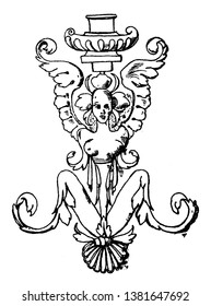 Grotesque Column is found in the Guadagni Palace in Florence, vintage line drawing or engraving illustration.