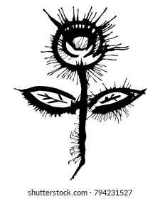 Grotesque inky flower. Grungy artistic flower. Sketch of flower