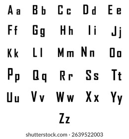 Grotesque letters set. Sharp serif alphabet. Bold uppercase font. Vector typography chart.