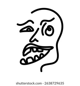 Grotesque Line Art Portrait with Winking Eye and Bared Teeth Exp