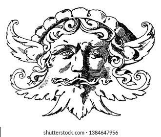 Grotesque Mask was designed during the Italian Renaissance, vintage line drawing or engraving illustration.