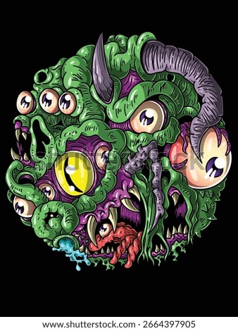 Grotesque Mutant Monster Head Illustration – Colorful Fantasy Horror Artwork