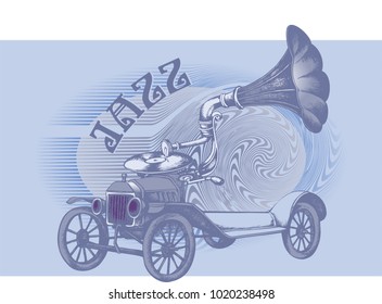 Grotesque steampunk car. Vector illustration