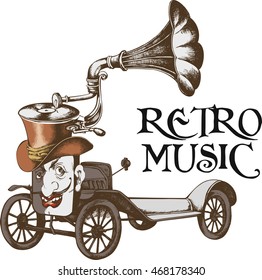 Grotesque steampunk car. Vector illustration