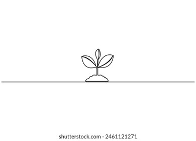 Crecimiento del árbol de la planta dibujo continuo de una línea de Arte vectorial de contorno aislado fondo blanco negro