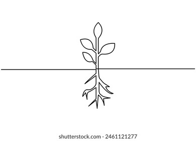 Crecimiento del árbol de la planta dibujo continuo de una línea de Arte vectorial de contorno aislado fondo blanco negro