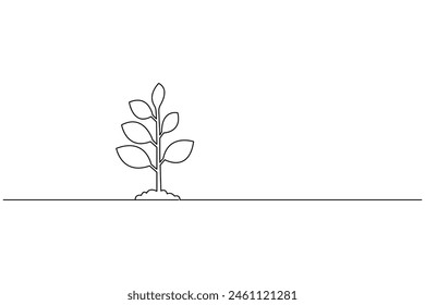 Groth plant tree  continuous one line drawing of  Isolated outline vector art black white background