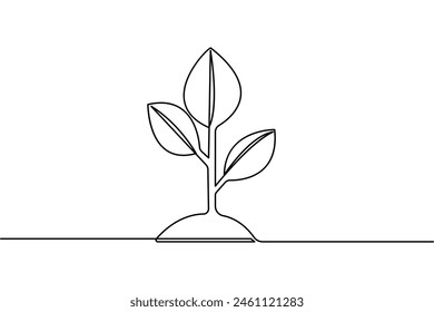 Groth plant tree  continuous one line drawing of  Isolated outline vector art black white background