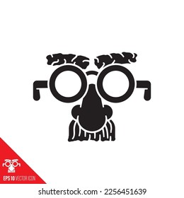 Groucho glasses fun mask vector glyph icon. Novelties symbol.