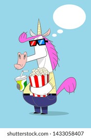 The grouchy unicorn having fun at the movies