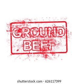 ground beef - red rubber grungy stamp in rectangular with dirty background vector illustration isolated