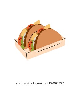 Ground beef tacos. Traditional Mexican street fast food. Vector illustration.