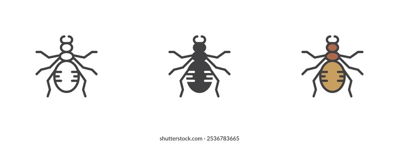 Ground beetle different style icon set. Line, glyph and filled outline colorful version, outline and filled vector sign. Bug insect symbol, logo illustration. Vector graphics