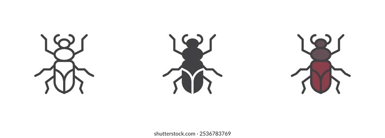 Ground beetle different style icon set. Line, glyph and filled outline colorful version, outline and filled vector sign. Symbol, logo illustration. Vector graphics