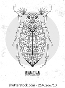 Ground beetle silhouette with gears. Punk style. Beetle vector illustration