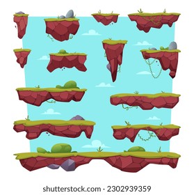 Tierra con arbustos. Activos de dibujos animados de juegos de paisajes terrestres diferentes formas plantillas exactas de vectores