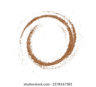 Ground coffee or cocoa powder in a circular swirl pattern on a white background. Ideal for food, drinks, or natural designs	
