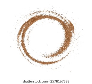 Ground coffee or cocoa powder in a circular swirl pattern on a white background. Ideal for food, drinks, or natural designs	