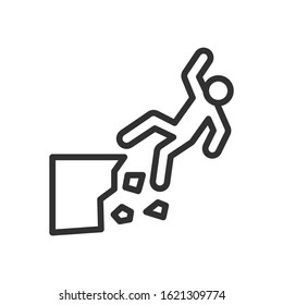 the ground collapsed underfoot, accident ,watch your step, Caution, linear icon. Editable stroke