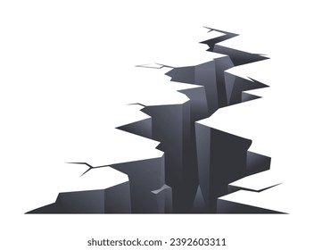 Ground crack at floor. Destruction or demolition. Crisis and disaster, catastrophe. Explosion and blast. Cover or poster. Cartoon isometric vector illustration isolated on white background