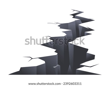 Ground crack at floor. Destruction or demolition. Crisis and disaster, catastrophe. Explosion and blast. Cover or poster. Cartoon isometric vector illustration isolated on white background