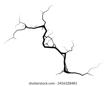 Grietas del suelo, roturas en la superficie de la tierra del terremoto aislado sobre fondo transparente. Vector conjunto realista de fisura en el suelo, grietas de desastre o sequía, fracturas negras vista superior. eps 10