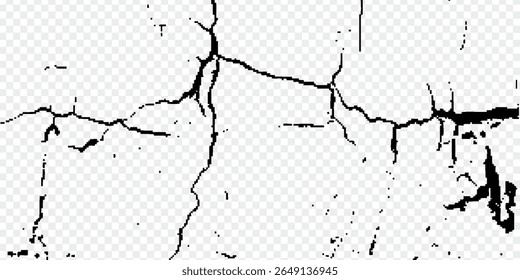 Ground cracks, breaks on land surface from earthquake isolated on transparent background. Vector realistic set of fissure in ground, crevices from disaster or drought, black fractures top view