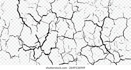 Ground cracks, breaks on land surface from earthquake isolated on transparent background. Vector realistic set of fissure in ground, crevices from disaster or drought, black fractures top view