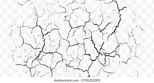 Ground cracks, breaks on land surface from earthquake isolated on transparent background. Vector realistic set of fissure in ground, crevices from disaster or drought, black fractures top view