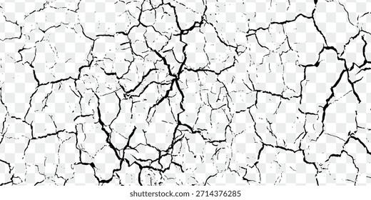 Rachaduras no solo, quebras na superfície da terra de terremoto isolado em fundo transparente. Conjunto realista de fissura no solo, fendas de desastres ou secas, fraturas pretas vista de cima