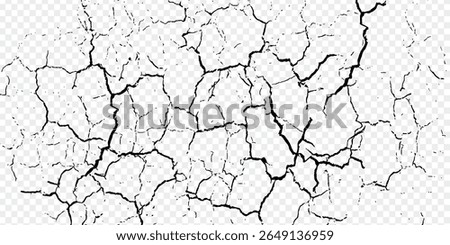 Ground cracks, breaks on land surface from earthquake isolated on transparent background. Vector realistic set of fissure in ground, crevices from disaster or drought, black fractures top view