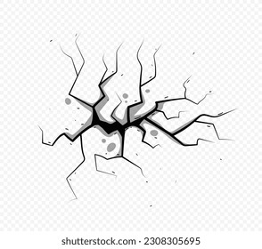 Ground cracks concept. Destruction and break, hoole and ruin. Texture for wall or floor Poster or banner for website. Cartoon flat vector illustration isolated on transparent background