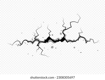 Ground cracks concept. Earthquake effect or texture on copy space. Drought floor or wall, ground. Destruction and demolition. Cartoon flat vector illustration isolated on transparent background