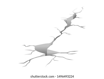 Ground cracks. Earthquake crack, hole effect and cracked surface. Cracked ground isolated on a white background. Vector illustration