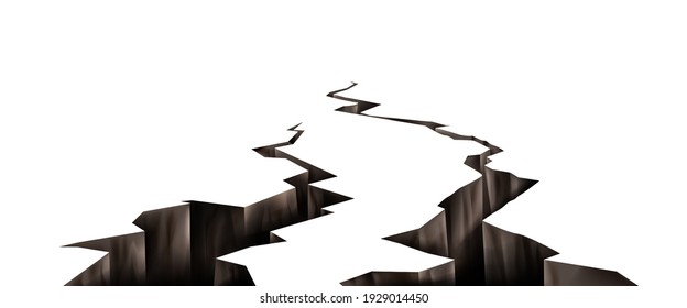 Ground cracks, earthquake cracking holes, ruined land surface crushed texture. Destruction, split, damage fissure effect after disaster isolated on white background. Realistic 3d vector illustration - Shutterstock ID 1929014450