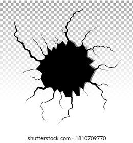 Grietas de tierra. Grietas de terremotos y de tierra, efecto de hoyo, craquelura y textura de pared dañada. Las ilustraciones vectoriales se pueden usar para temas como terremoto, accidente, destrucción