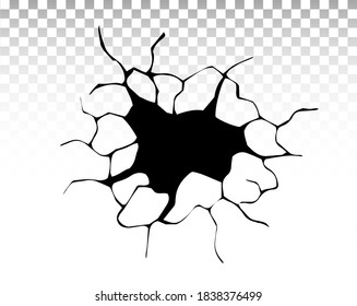 Grietas de tierra. Grietas de terremotos y de tierra, efecto de hoyo, craquelura y textura de pared dañada. Ilustraciones vectoriales para terremotos, choques, destrucción