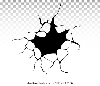 Ground cracks. Earthquake and ground cracks, hole effect, craquelure and damaged wall texture. Vector illustrations for earthquake, crash, destruction