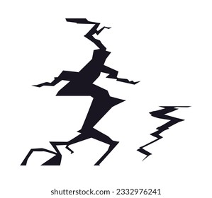 Grietas terrestres, fracturas en la superficie, terremotos. Ilustración vectorial de la fisura en el suelo, grietas de desastres o sequías aisladas en fondo blanco