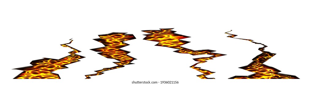 Ground cracks with lava, molten magma