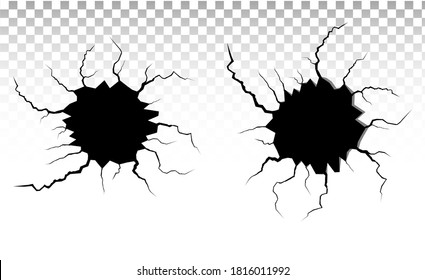 Ground cracks set. Earthquake and ground cracks, hole effect, craquelure and damaged wall texture. Vector illustrations can be used for topics earthquake, crash, destruction