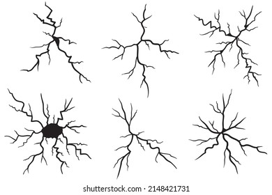 Ground cracks set. Earthquake and ground cracks, hole effect, craquelure and damaged wall texture. Vector illustrations can be used for topics earthquake, crash, destruction
