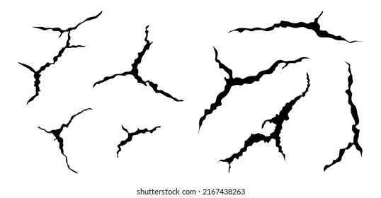 Ground cracks set. Earthquake and ground cracks, hole effect, craquelure and damaged wall texture. Vector illustrations can be used for topics earthquake, crash, destruction.