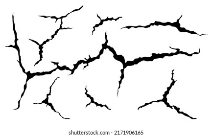 Ground cracks set. Earthquake and ground cracks, hole effect, craquelure and damaged wall texture. Vector illustrations can be used for topics earthquake, crash, destruction.