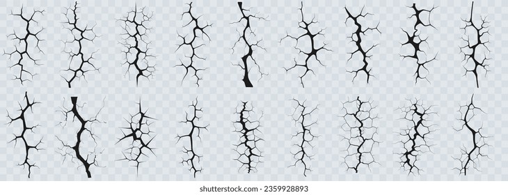 Grietas de tierra puestas. Terremoto y grietas de tierra, efecto hoyo.  Fisura en el suelo, grietas de desastre o sequía, fracturas negras vista arriba. Ilustración del vector