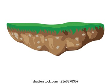 Ground cut with green grass on white background.