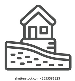 Ground cut and house foundation line icon, construction concept. Vector graphics. Foundation plan for cottage building sign on white background, outline style icon for mobile or web design