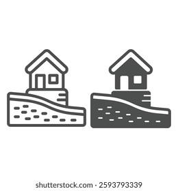 Ground cut and house foundation line and solid icon, construction concept. Vector graphics. Foundation plan for cottage building sign on white background, outline style icon for mobile or web design